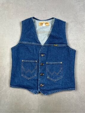 Vintage Wrangler Dark Blue Denim Work Vest Made in USA